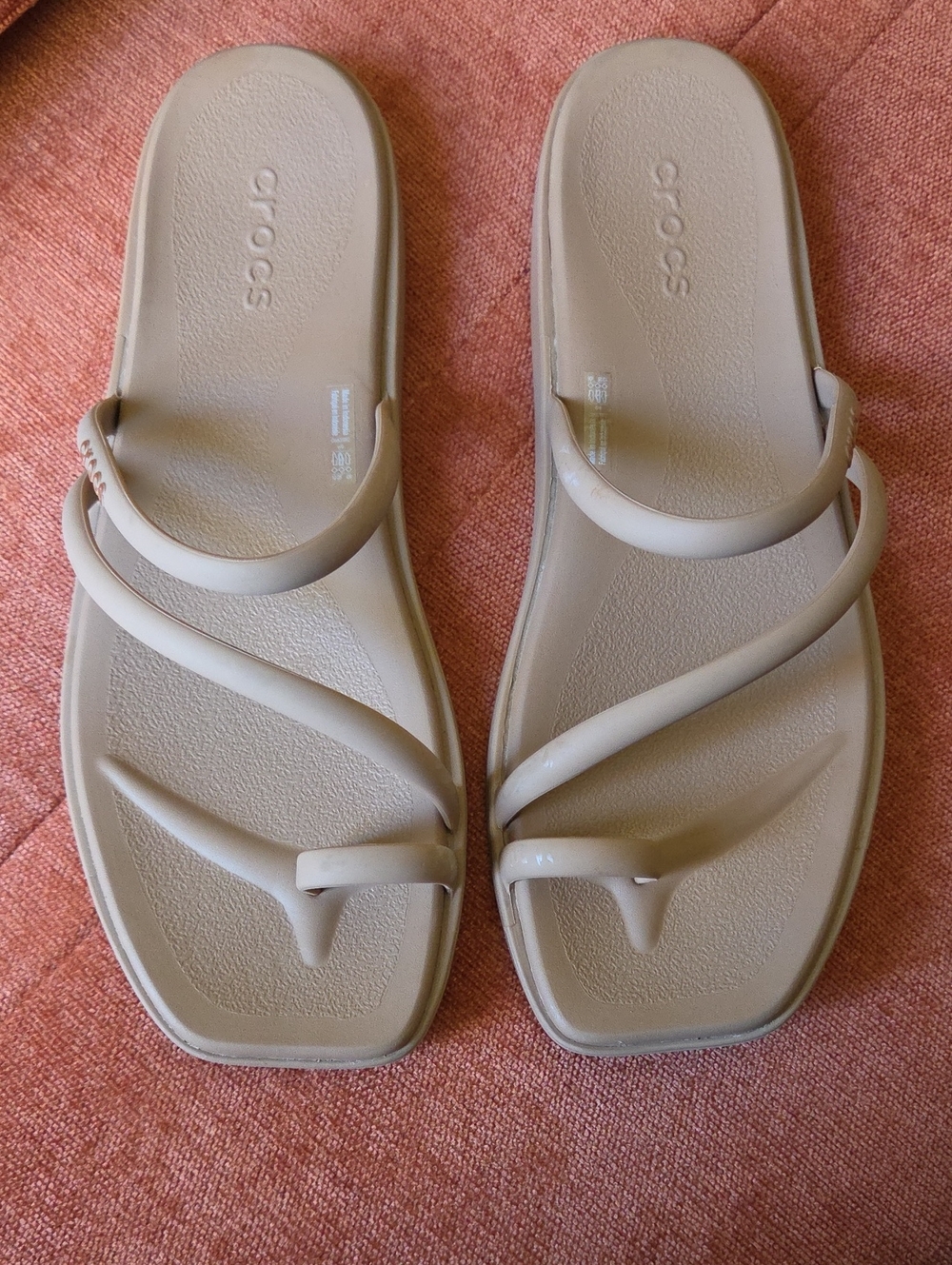 CROCS Women's Taupe Strappy Toe-Loop Sandals